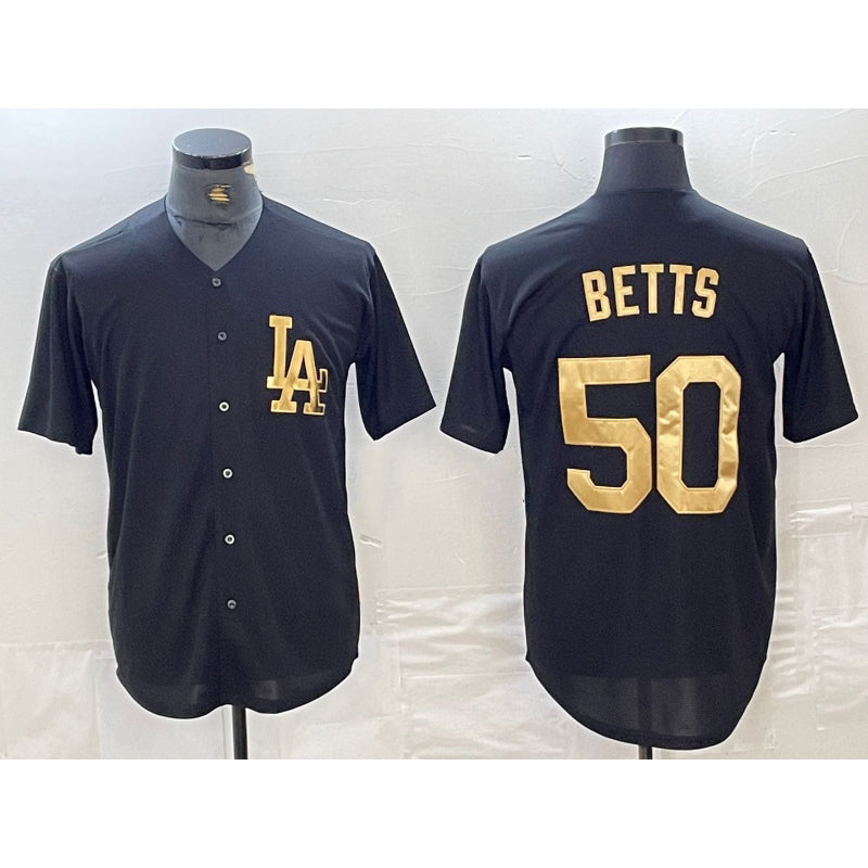 Los Angeles Dodgers #50 Mookie Betts Black Gold AmberGomez Cool Base Stitched Jersey