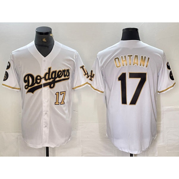 Los Angeles Dodgers #17 Shohei Ohtani Number White Gold AmberGomez Fashion Stitched Cool Base Limited Jersey 2
