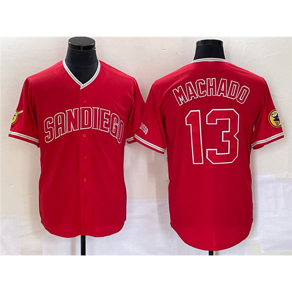 San Diego Padres #13 Manny Machado Red AmberGomez Cool Base Stitched Jersey