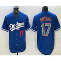 Los Angeles Dodgers #17 Shohei Ohtani Number Blue Green AmberGomez Stitched Cool Base Jersey 2