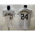 Milwaukee Brewers #24 William Contreras White AmberGomez Pinstripe 2025 With Patch Stitched Stitched Jersey