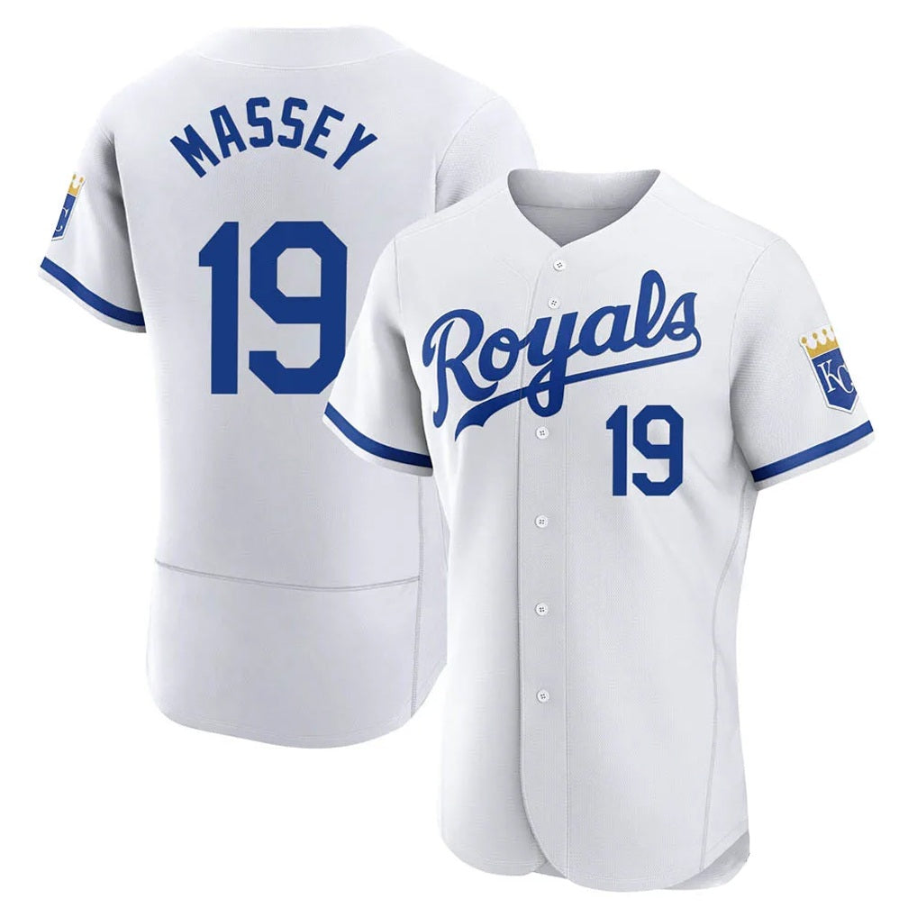 Kansas City Royals #19 Michael Massey Player White AmberGomez Limited Elite Home Game Stitched Jerseys