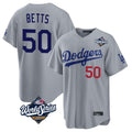 Los Angeles Dodgers #50 Mookie Betts Player Gray AmberGomez World Series Game Home Stitched Jerseys