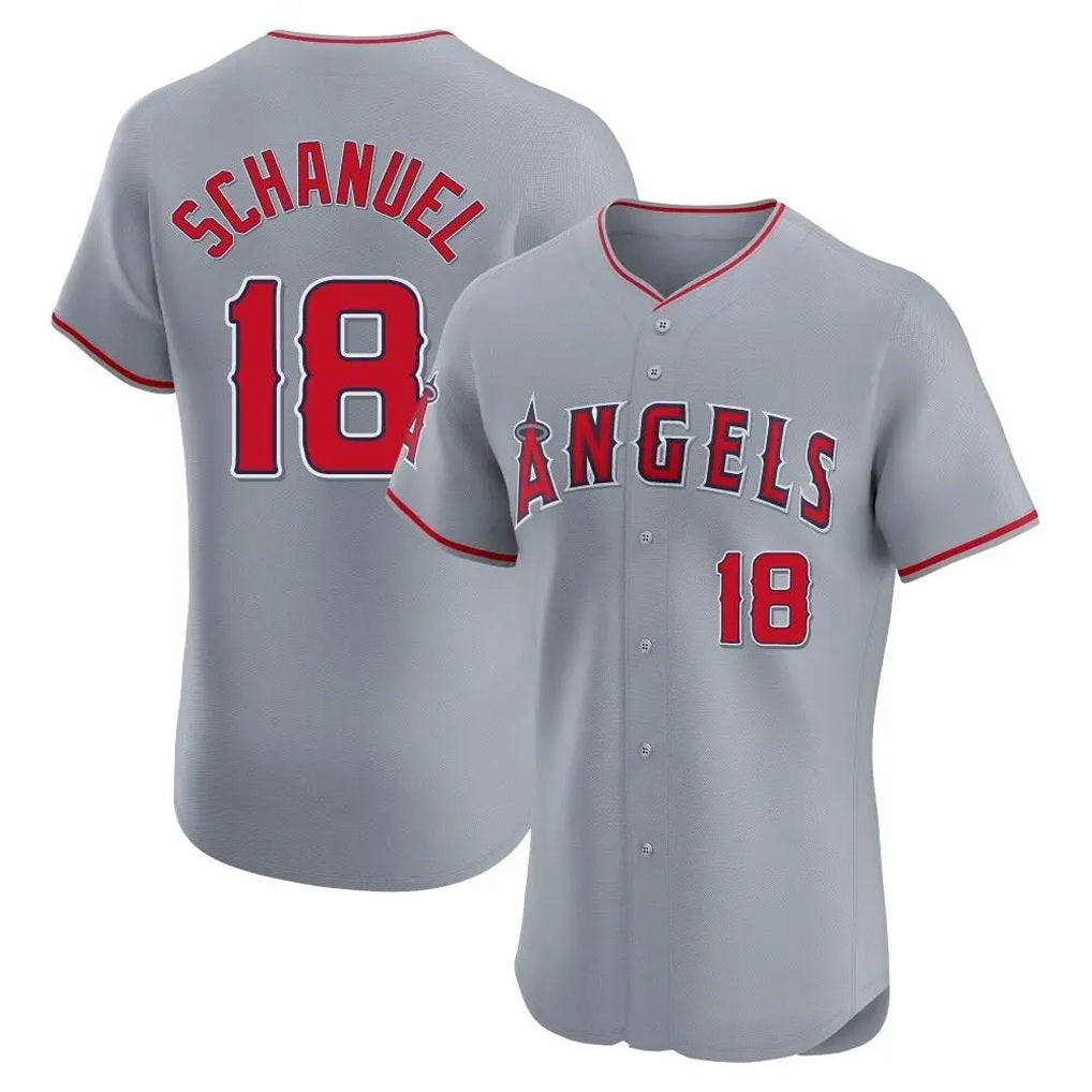 Los Angeles Angels #18 Nolan Schanuel Player Gray AmberGomez Home Limited Elite Stitched Jerseys