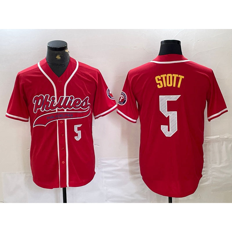 Philadelphia Phillies #5 Bryson Stott Number Red AmberGomez Cool Base Stitched Jersey 2
