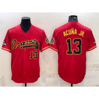 Atlanta Braves #13 Ronald Acuna Jr Red Gold AmberGomez World Series Champions Program Cool Base Stitched Jersey
