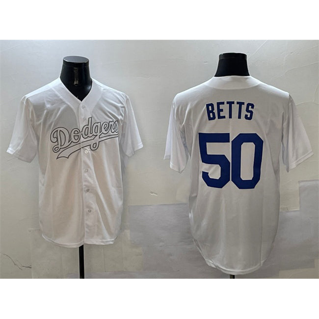 Los Angeles Dodgers #50 Mookie Betts White AmberGomez Fashion Cool Base Stitched Jersey