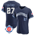 Chicago Cubs #27 Seiya Suzuki Player Navy AmberGomez City Connect 150th Anniversary Limited Elite Home Stitched Jerseys
