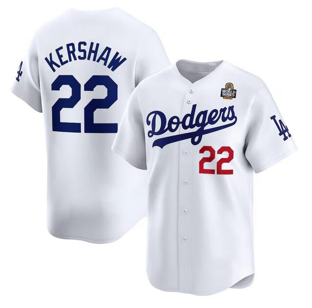 Los Angeles Dodgers #22 Clayton Kershaw White AmberGomez 2024 World Series Home Limited Stitched Jersey