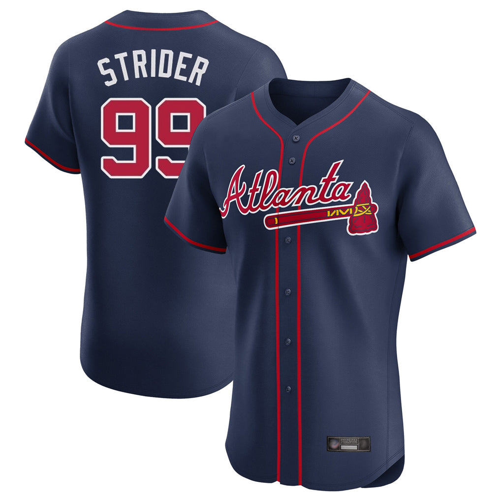Atlanta Braves #99 Spencer Strider Player Navy AmberGomez Limited Elite Home Game Stitched Jerseys