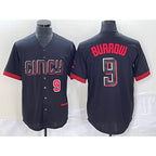 Cincinnati Reds #9 Joe Burrow Number Black AmberGomez 2023 City Connect Cool Base Stitched Jersey 3