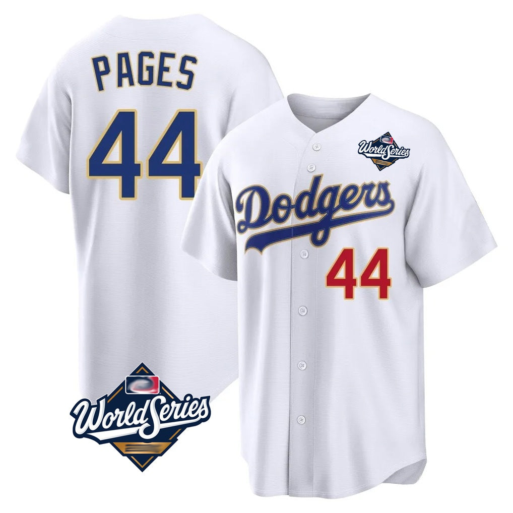 Los Angeles Dodgers #44 Andy Pages Player Gold White AmberGomez World Series 2026 Collection Stadium Limited Stitched Jerseys