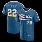 Milwaukee Brewers #22 Christian Yelich Mineral Blue AmberGomez 2026 City Connect Authentic Sponsor Patch Jersey