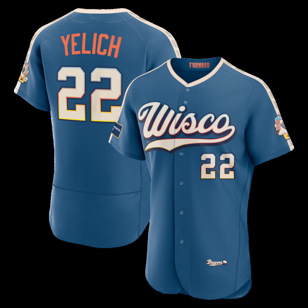 Milwaukee Brewers #22 Christian Yelich Mineral Blue AmberGomez 2026 City Connect Authentic Sponsor Patch Jersey
