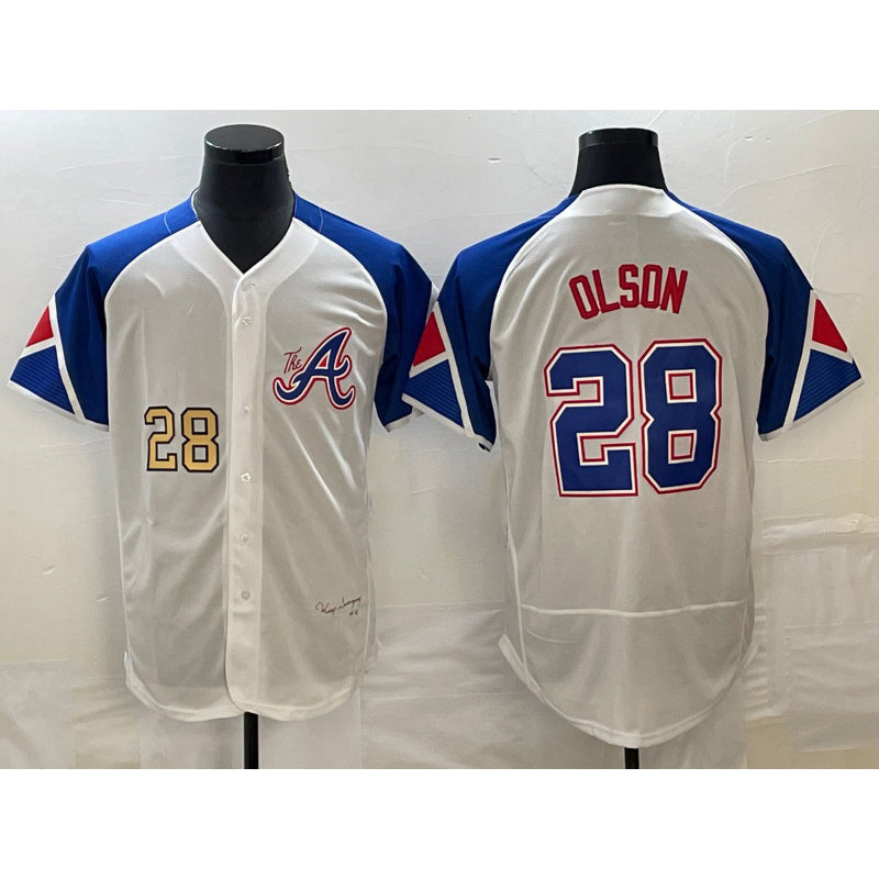 Atlanta Braves #28 Matt Olson Number White AmberGomez 2023 City Connect Flex Base Stitched Jersey 2