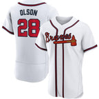 Atlanta Braves 28 Matt Olson White AmberGomez Flex base Jersey