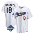 Los Angeles Dodgers #18 Yoshinobu Yamamoto Player Gold White AmberGomez World Series Meet 2026 Collection Stadium Limited Stitched Jerseys