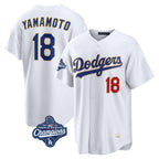 Los Angeles Dodgers #18 Yoshinobu Yamamoto Player Gold White AmberGomez World Series Meet 2026 Collection Stadium Limited Stitched Jerseys