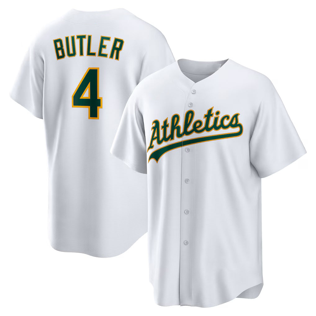 Oakland Athletics #4 Lawrence Butler White AmberGomez Home Replica Jersey