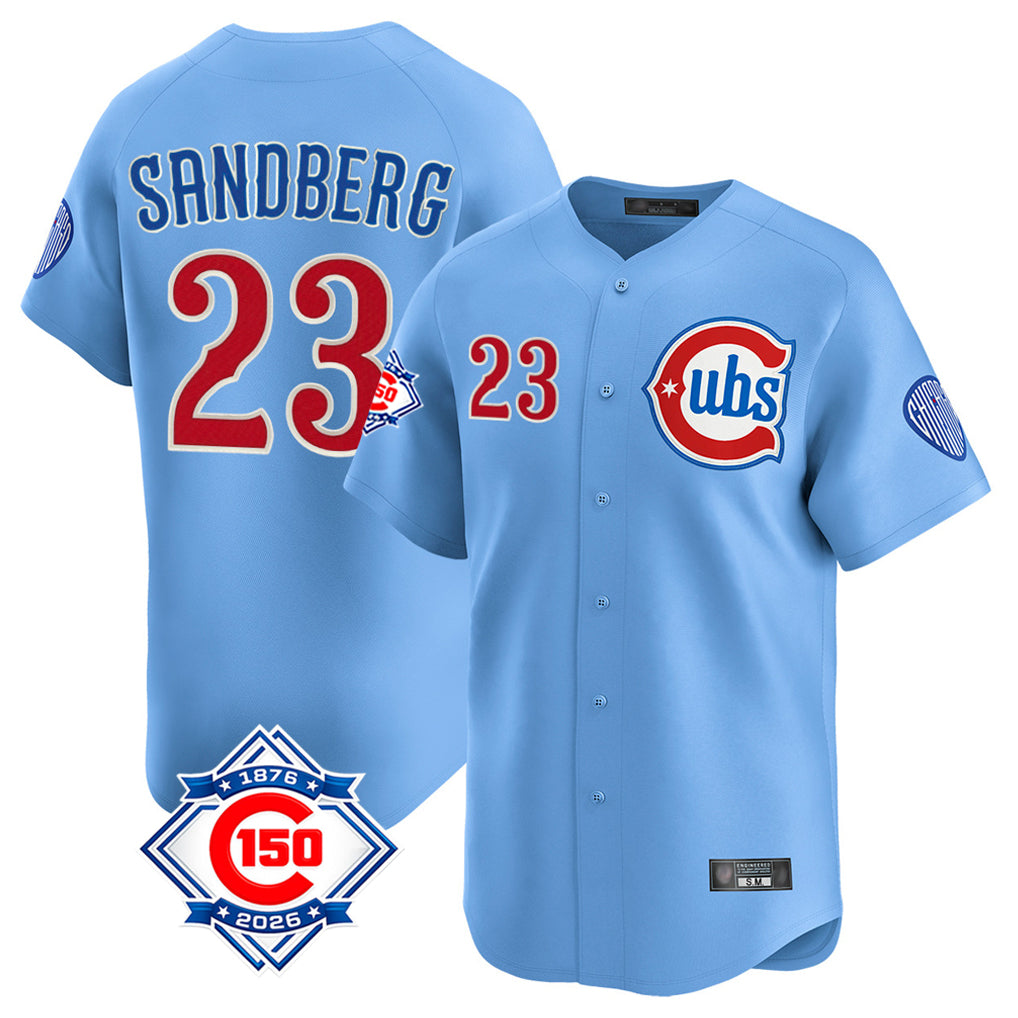 Chicago Cubs #23 Ryne Sandberg Player Light Blue AmberGomez 150th Anniversary Limited Home Stitched Jerseys
