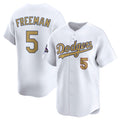 Los Angeles Dodgers #5 Freddie Freeman White AmberGomez 2025 Gold Collection Limited Stitched Jersey
