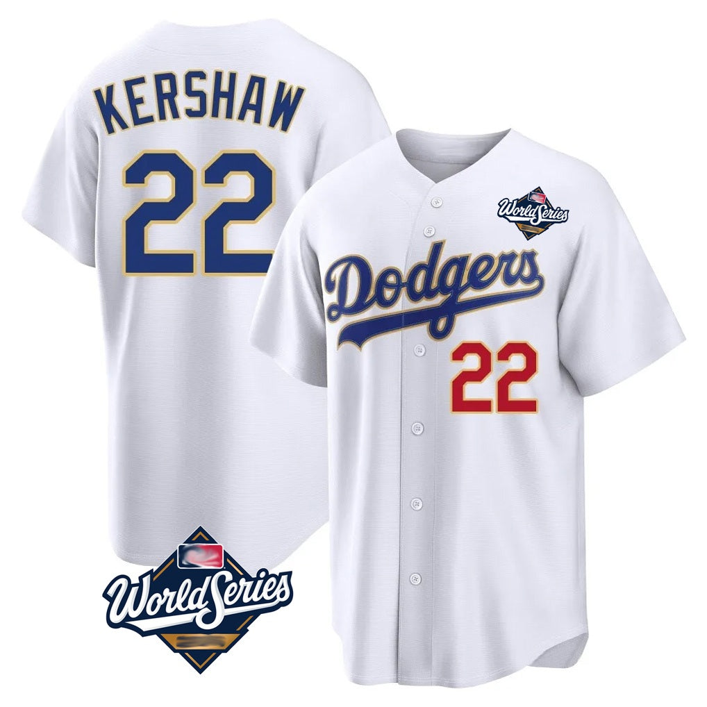 Los Angeles Dodgers #22 Clayton Kershaw Player Gold White AmberGomez World Series 2026 Collection Stadium Limited Stitched Jerseys