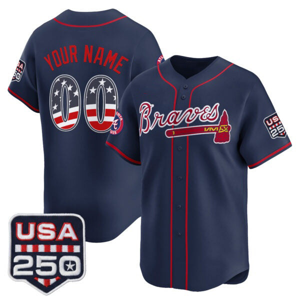 Custom Atlanta Braves Navy AmberGomez USA 250 Fourth of July Vapor Premier Limited Jersey ¨C All Stitched