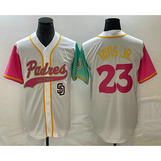 San Diego Padres #23 Fernando Tatis Jr White AmberGomez NEW 2023 City Connect Cool Base Stitched Jersey 4