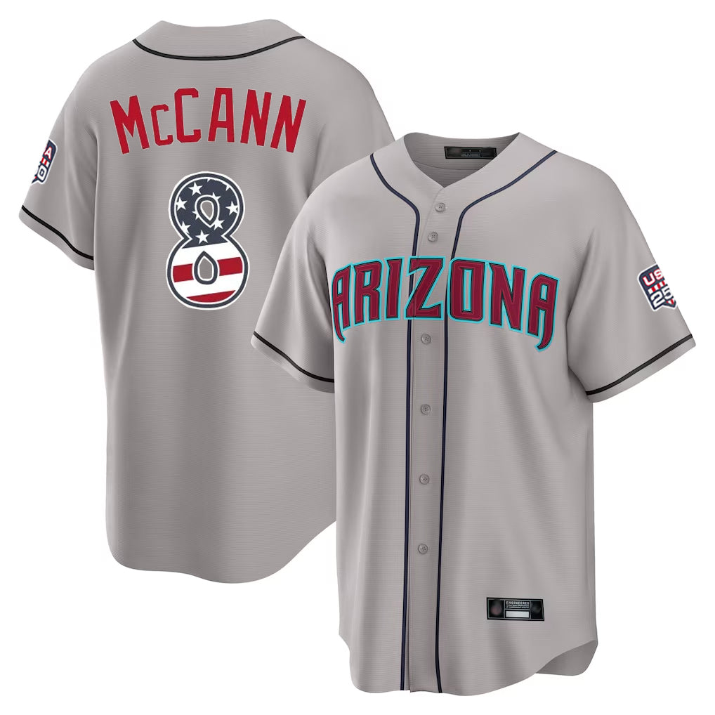 Arizona Diamondbacks #8 James McCann Player Gray AmberGomez USA 250 Fourth of July Home Game Stitched Jerseys