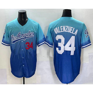 Los Angeles Dodgers #34 Fernando Valenzuela Blue AmberGomez 2025 City Connect Limited Stitched Jersey