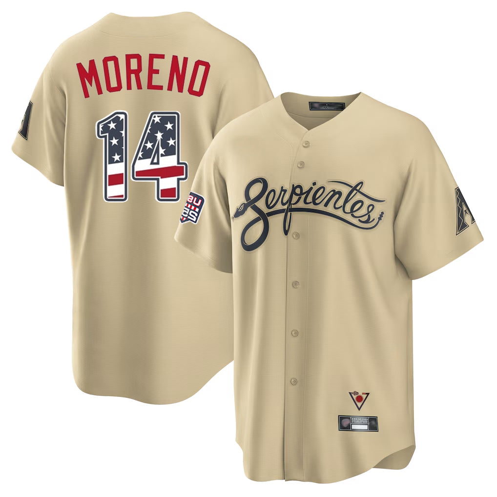 Arizona Diamondbacks #14 Gabriel Moreno Player Tan AmberGomez USA 250 Fourth of July Home Game Stitched Jerseys