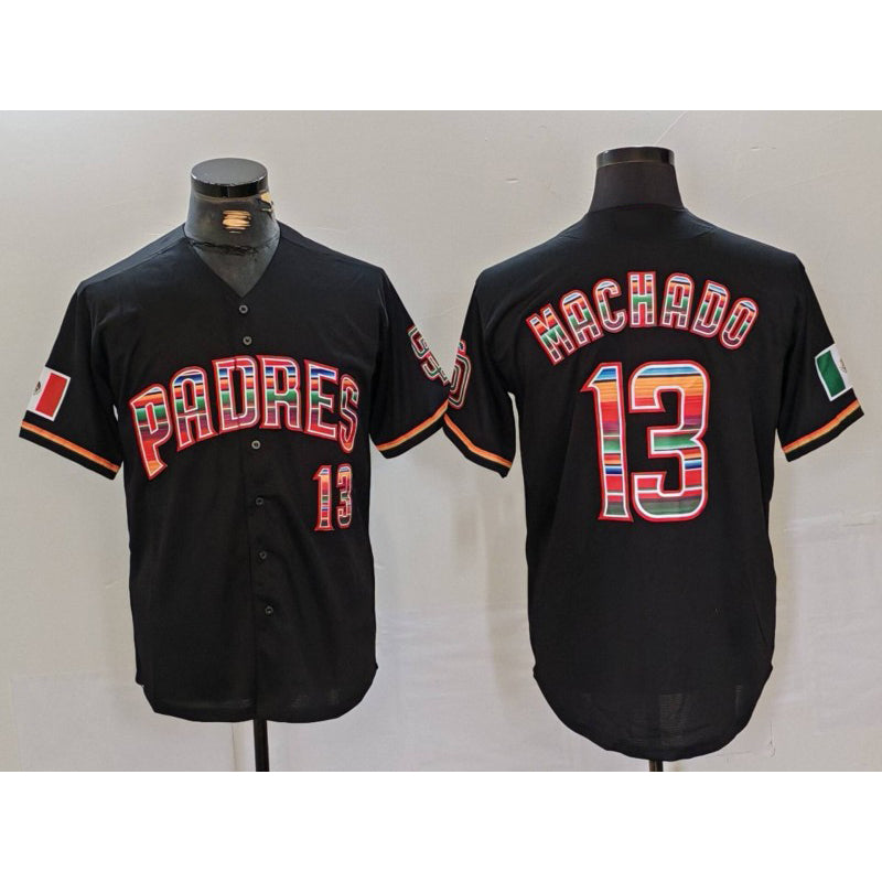 San Diego Padres #13 Manny Machado Black AmberGomez Mexico Cool Base Stitched Jersey