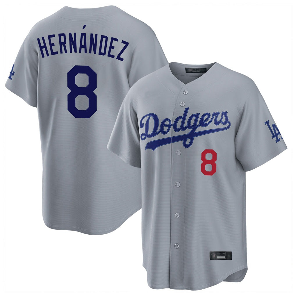 Los Angeles Dodgers #8 Enrique Hern¨¢ndez Player Gray AmberGomez Game Home Stitched Jerseys