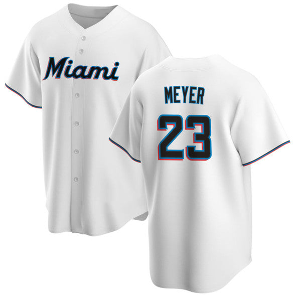 Miami Marlins #23 Max Meyer White AmberGomez Cool Base Stitched Jersey