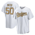Los Angeles Dodgers #50 Mookie Betts Player White Gold AmberGomez Collection Limited Home Stitched Jerseys