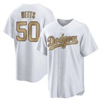 Los Angeles Dodgers #50 Mookie Betts Player White Gold AmberGomez Collection Limited Home Stitched Jerseys