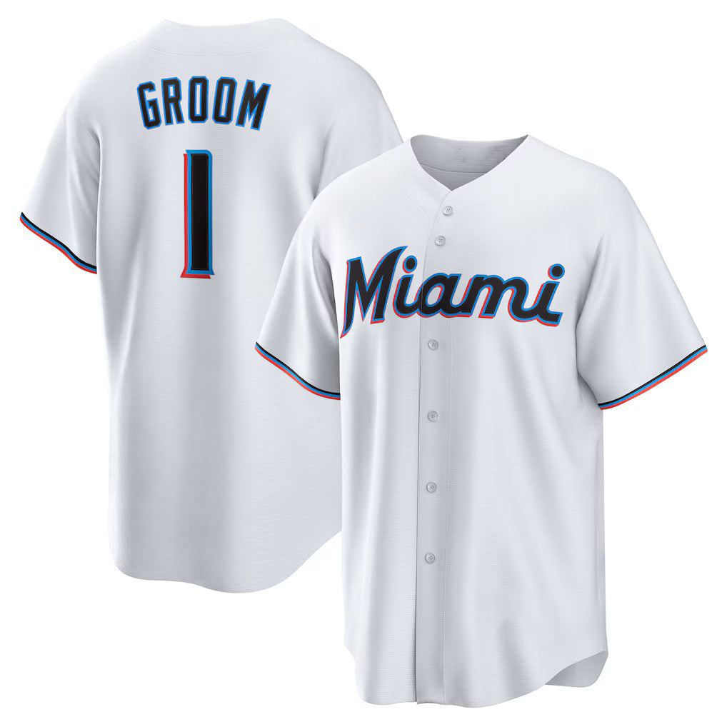 Miami Marlins #1 Groom White AmberGomez Home Replica Jersey