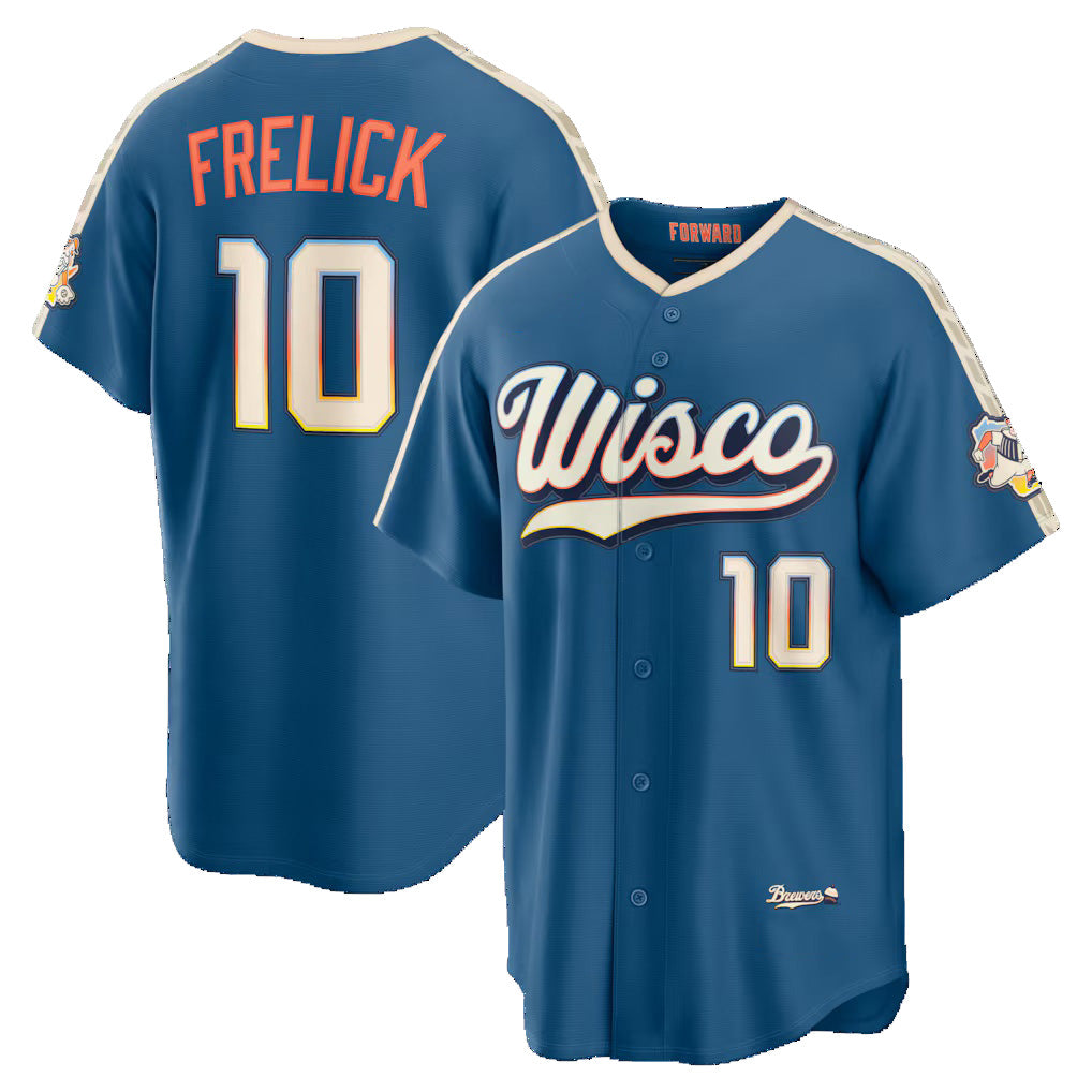 Milwaukee Brewers #10 Sal Frelick Mineral Blue AmberGomez 2026 City Connect Stadium Jersey