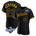 Los Angeles Dodgers #22 Clayton Kershaw Player Black AmberGomez World Series Snake Skin City Limited Elite Home Stitched Jerseys