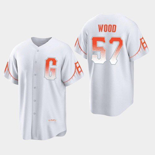 San Francisco Giants #57 Alex Wood White AmberGomez 2021 City Connect Jersey