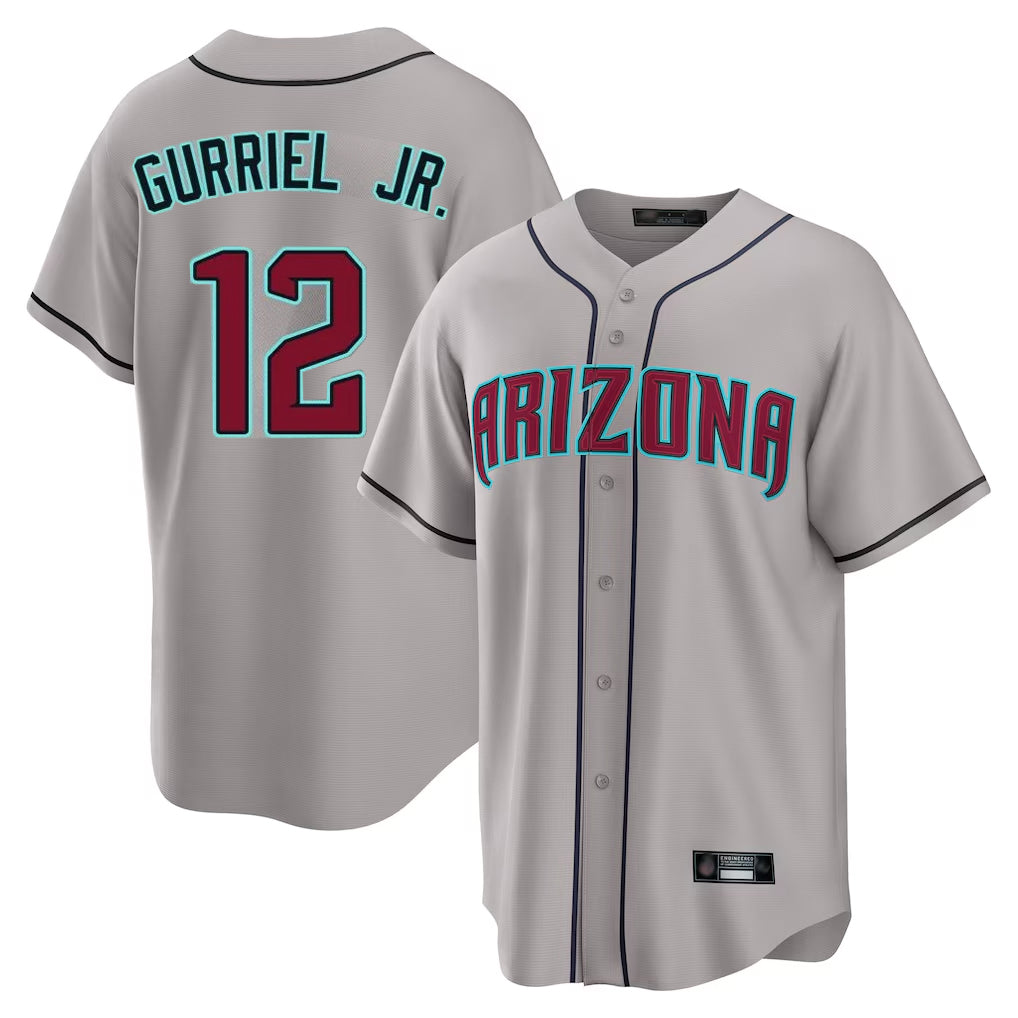 Arizona Diamondbacks #12 Lourdes Gurriel Jr Player Gray AmberGomez Road Home Game Stitched Jerseys