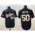 Los Angeles Dodgers #50 Mookie Betts Black Gold AmberGomez 2025 World Series Champions Patch Limited Stitched Jersey