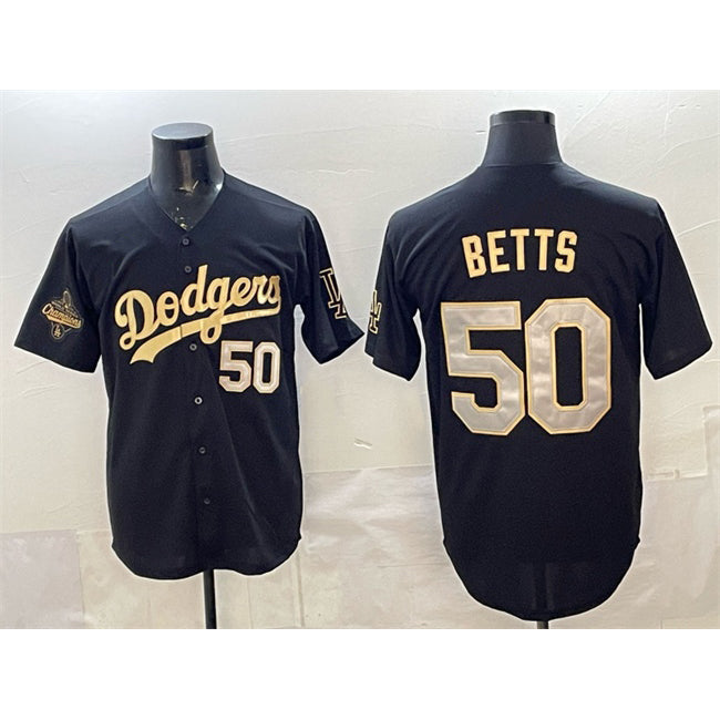 Los Angeles Dodgers #50 Mookie Betts Black Gold AmberGomez 2025 World Series Champions Patch Limited Stitched Jersey