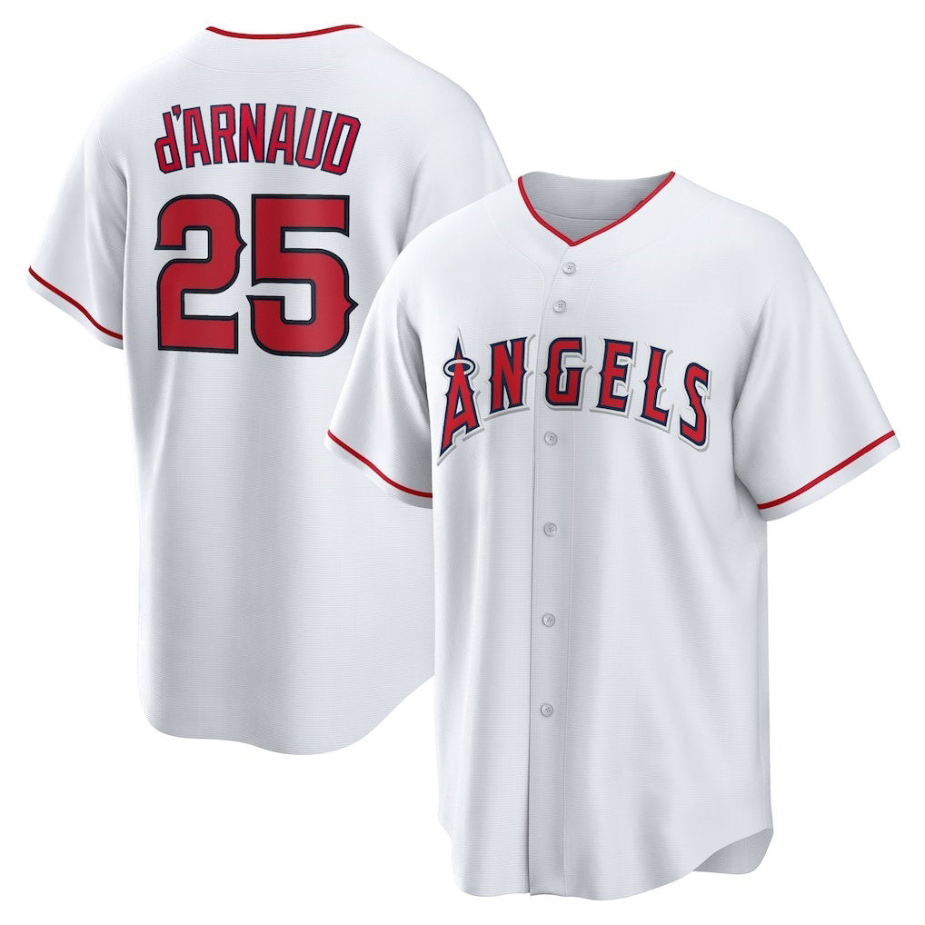 Los Angeles Angels #25 Travis d'Arnaud White AmberGomez Home Replica Jersey
