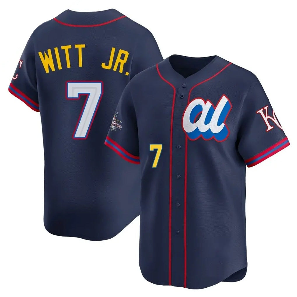 Kansas City Royals #7 Bobby Witt Jr. Player Navy AmberGomez Limited American League All-Star Edition Stitched Jerseys