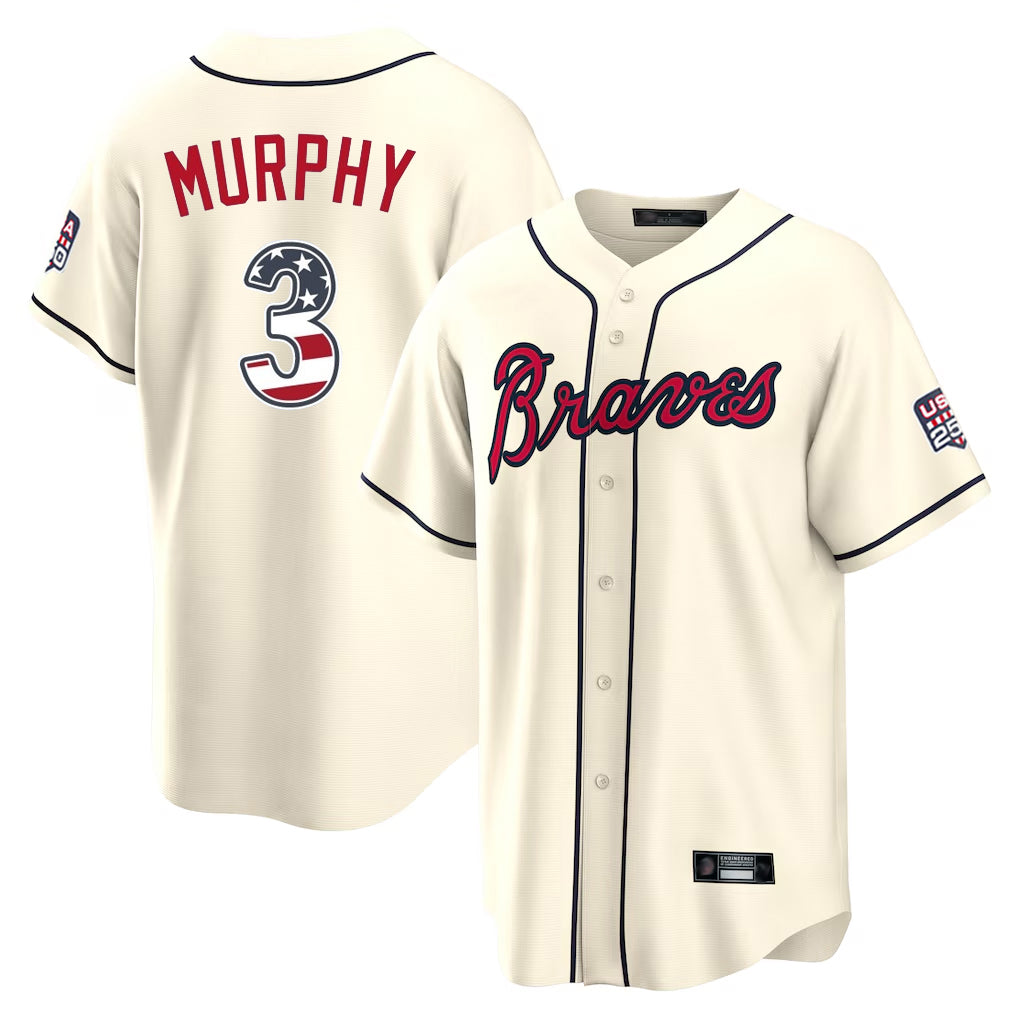 Atlanta Braves #3 Dale Murphy Player Cream AmberGomez USA 250 Fourth Of July Limited Home Game Stitched Jerseys