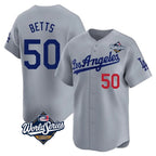 Los Angeles Dodgers #50 Mookie Betts Player Gray AmberGomez World Series Limited Home Stitched Jerseys