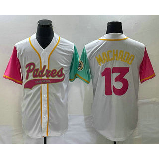 San Diego Padres #13 Manny Machado White AmberGomez NEW 2023 City Connect Cool Base Stitched Jersey