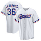 Texas Rangers #36 Wyatt Langford White AmberGomez Home Replica Jersey