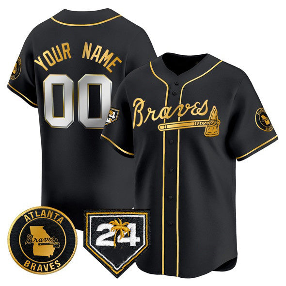 Custom Atlanta Braves Black Gold AmberGomez 2024 Spring Training Patch Limited Stitched Jersey
